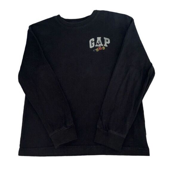 Gap Disney Mickey Tee Arch Logo‎ True Black Long Sleeve Crewneck Boys Large - Picture 2 of 7